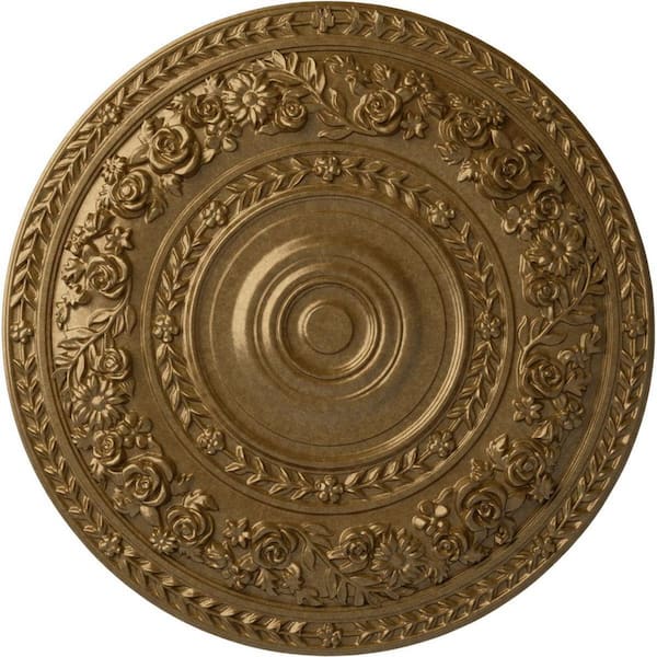 Ekena Millwork 33-7/8 in. x 2-3/8 in. Rose Urethane Ceiling Medallion (Fits Canopies up to 13-1/2 in.), Pale Gold