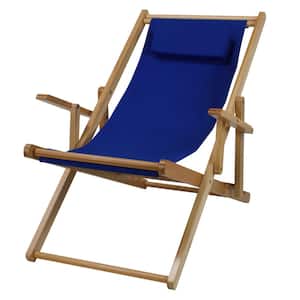 Natural Frame and Royal Blue Canvas Solid Wood Sling Chair