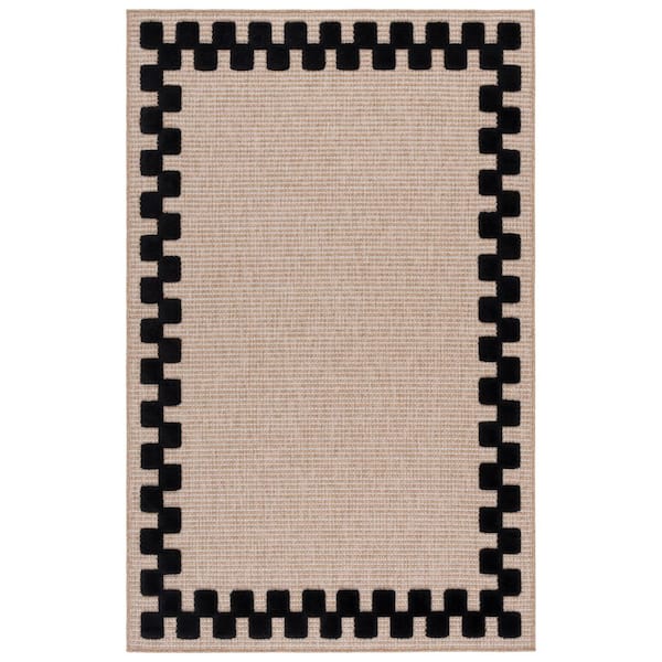 Clayton 4 ft. x 6 ft. Natural/Black Geometric Border Indoor/Outdoor Area Rug