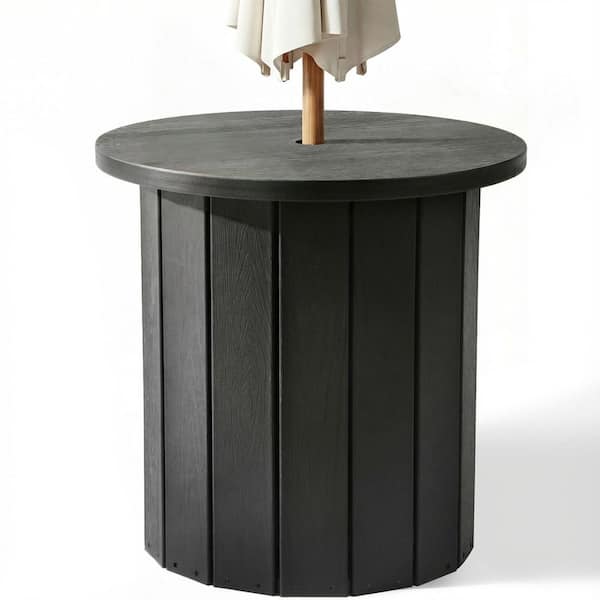 Black Round Plastic 21 in. Outdoor Umbrella Side Table with Wider Top