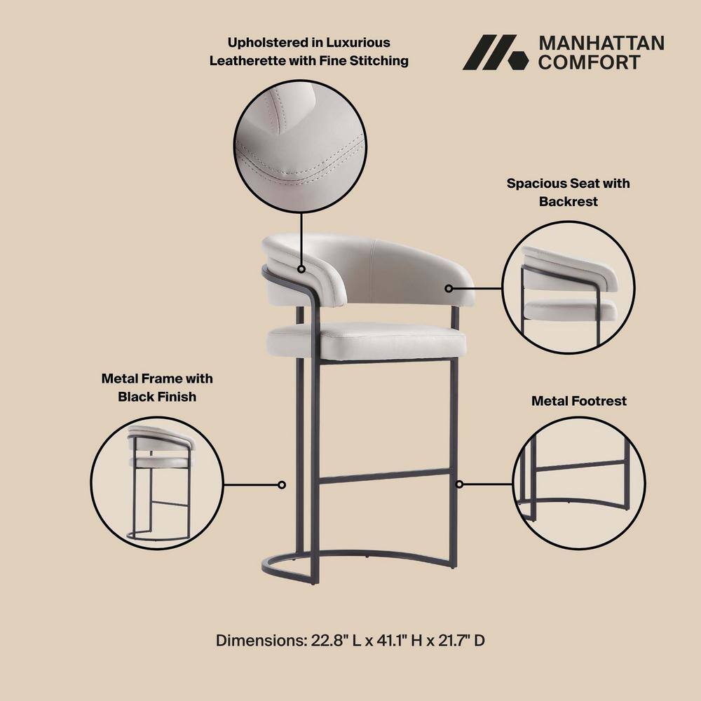 Augusta Light Gray Leatherette Barstools with Metal Frame, Set of 3