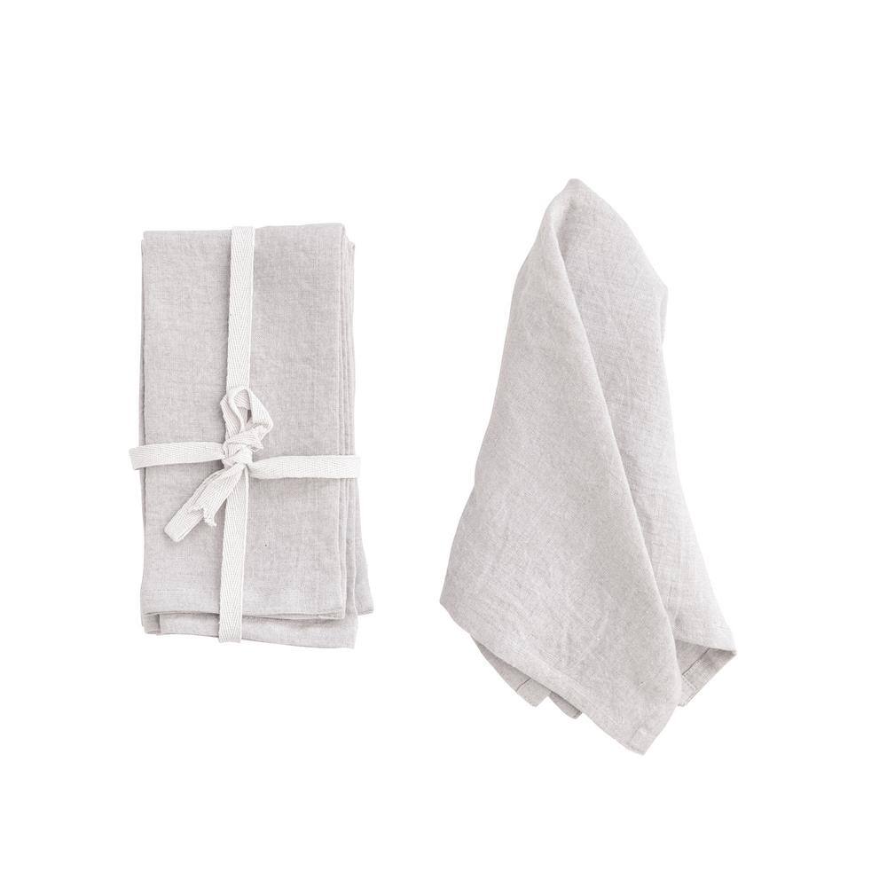 Ivory Stonewashed Linen 18" Square Dinner Napkins, Set of 4
