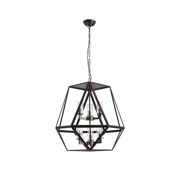 Clihome Unique 6-Light Rust Black Geometric Chandelier