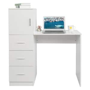 41.15 in. White Computer Desk H-Type with 3-Drawer 2 USB