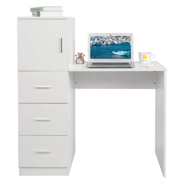 Winado 41.15 in. White Computer Desk H-Type with 3-Drawer 2 USB
