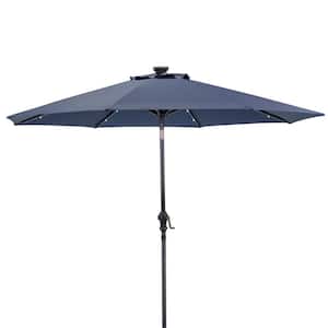 9 ft. Round Solar Lighted Market Patio Umbrella in Navy