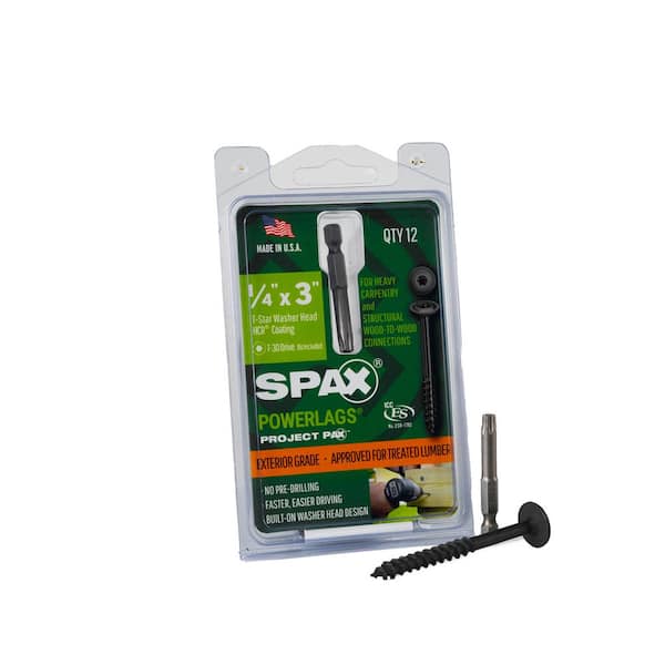 SPAX 1/4 in. x 3 in. Exterior Washer Head Structural Wood Lag Screws Powerlags Torx T-Star (12 Each) Bit Included