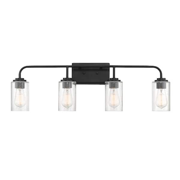 Designers Fountain Logan 32 in. 4-Light Matte Black Modern Transitional Wall Sconce with Clear Seedy Glass Shades