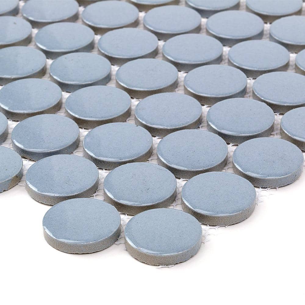 Sky Blue Penny Round Polished Ceramic Mosaic Tile