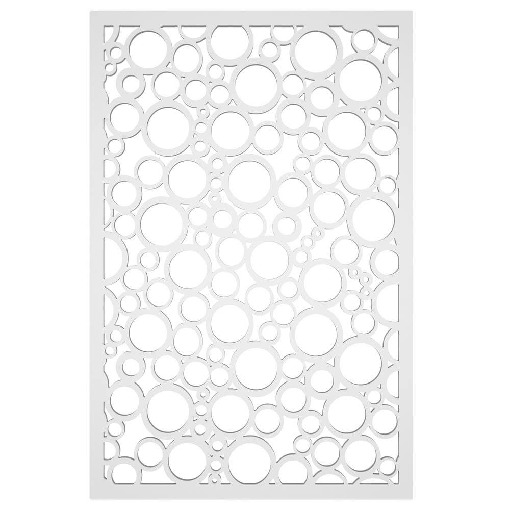 Jumbled Circles 4 ft. x 32 in. White Vinyl Decorative Screen Panel