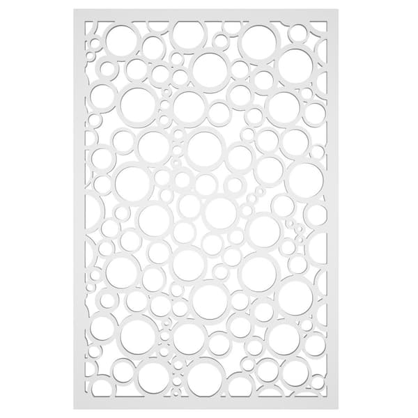 Jumbled Circles 4 ft. x 32 in. White Vinyl Decorative Screen Panel