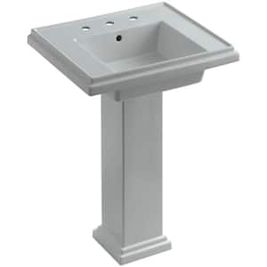 Tresham Ceramic Pedestal Combo Bathroom Sink with 8 in. Centers in Ice Grey with Overflow Drain