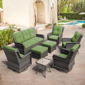 8-Piece Patio Conversation Sofa Set Furniture Sectional Seating Set with Green Cushion and Glass Desktop