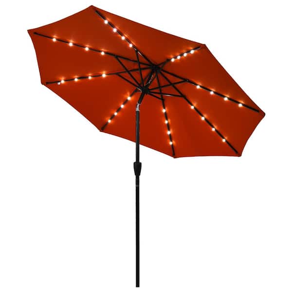 Costway 9 ft. Iron Market Solar Tilt Patio Umbrella in Orange