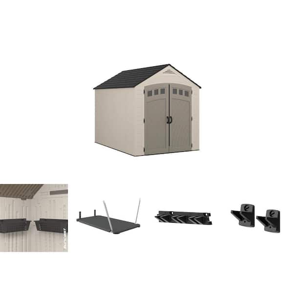 24 in. & 4.25 in. Black Tool Accessory Kit (4-Pack) with 7 ft. x 10 ft. Storage Shed, Loft Kit and 25 in. Basket Kit