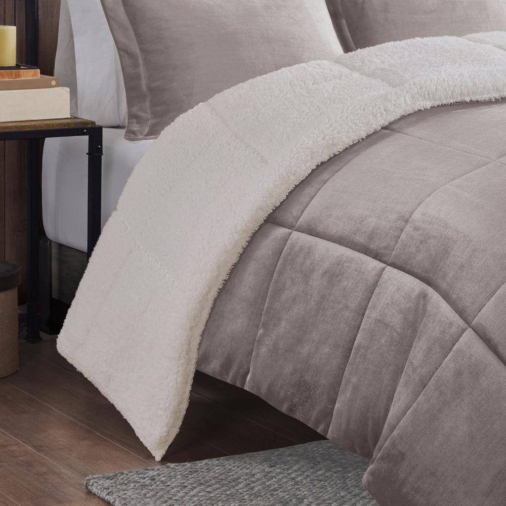 King Grey/Ivory Reversible Down Alternative Bedspread Set