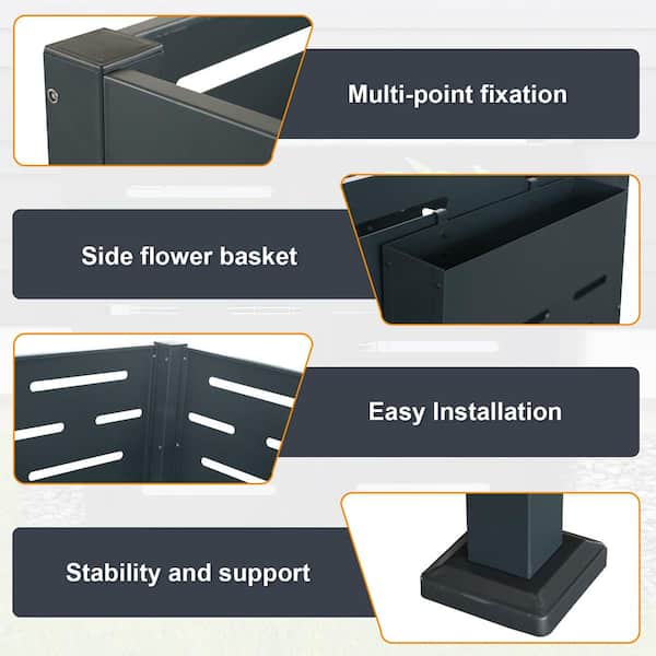 48 in. Metal Garden Fence, Air Conditioner Fence for Outdoor Units, Metal Privacy Fence Cover, 3- Fence Panels, Black