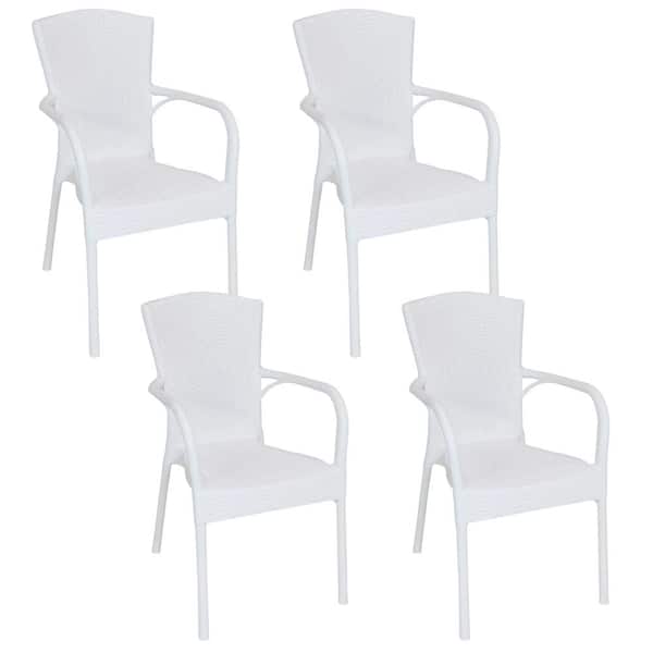Sunnydaze Segesta White Plastic Indoor Outdoor Patio Armchair (Set of 4)