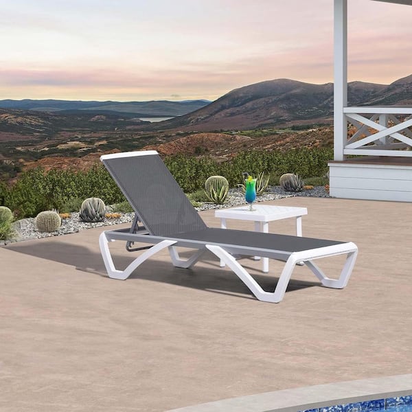 PURPLE LEAF Patio Chair Set Plastic Outdoor Chaise Lounge Chairs with Table for Outside Beach in-Pool Lawn Poolside, Light Grey