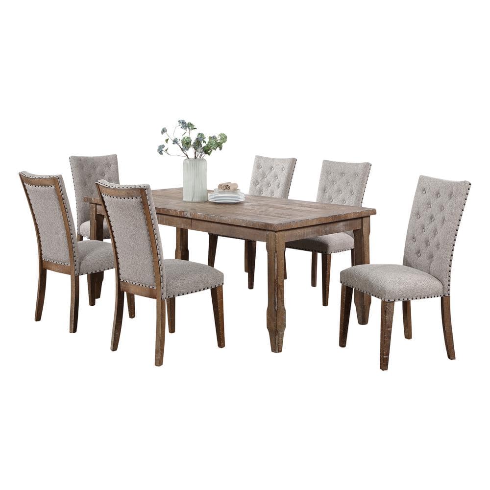 Riverdale Light Brown Distressed Wood 7-Piece Dining Set with Upholstered Chairs