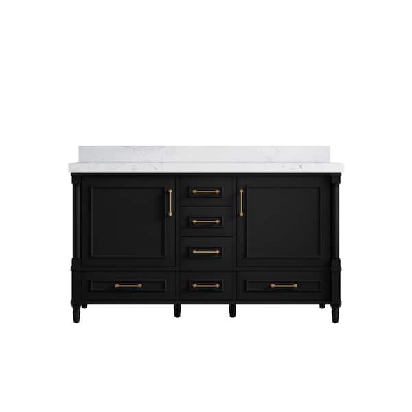 Willow Collections Hudson 60 in. W x 22 in. D x 36 in. H Double Sink Bath Vanity in Black with 2 in. Empira Quartz Top