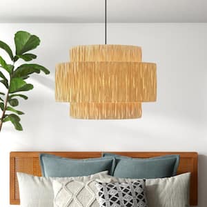 Collision 3-Light Wood-Colored Small Chandelier with Paper Lampshade