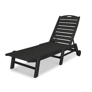 Nautical Black 1-Piece Plastic Outdoor Chaise with Wheels