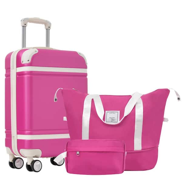Merax 3-Piece Pink ABS Hardshell Double Spinner 20 in. Luggage Set with an Expandable Travel Duffel Bag, a Toiletry Bag
