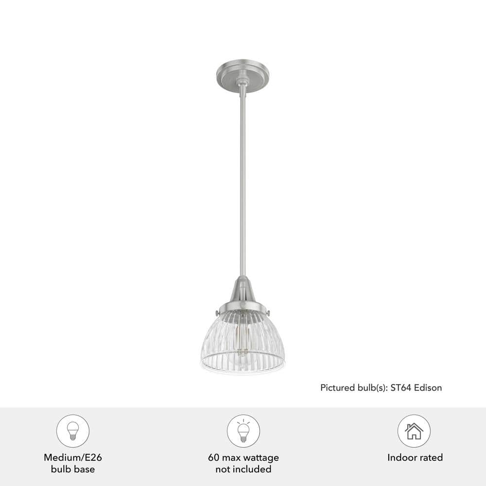Cypress Grove Brushed Nickel Mini Pendant with Fluted Glass