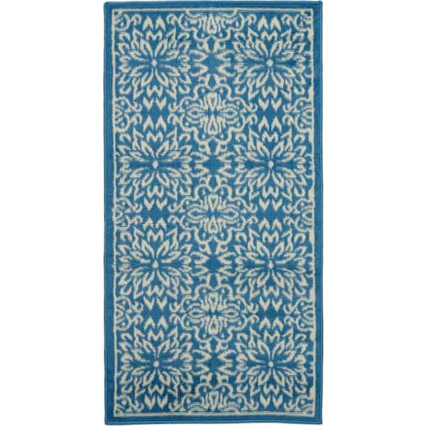 Nourison Jubilant Ivory/Blue doormat 2 ft. x 4 ft. Moroccan Farmhouse Kitchen Area Rug