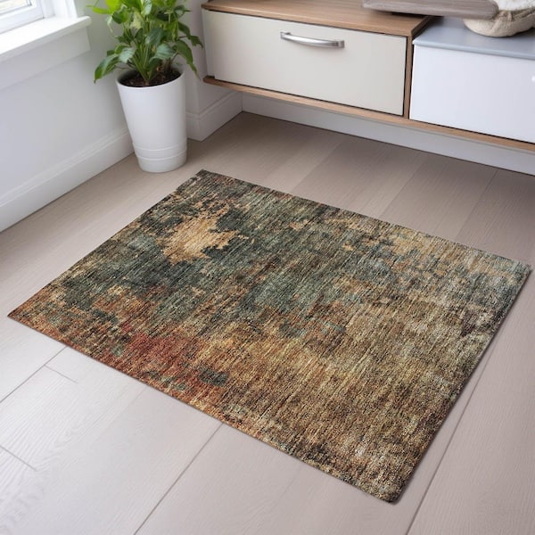 Mayfield Premium Machine Washable Abstract AMF1211 Sage 2 ft. x 3 ft. Area Rug