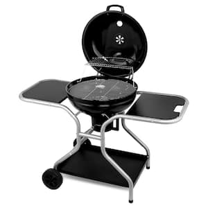 Portable Kettle Charcoal Grill in Black with 2 Side Tables