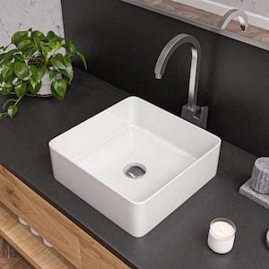 15.13 in. Above Mount Porcelain Square Vessel Sink in White