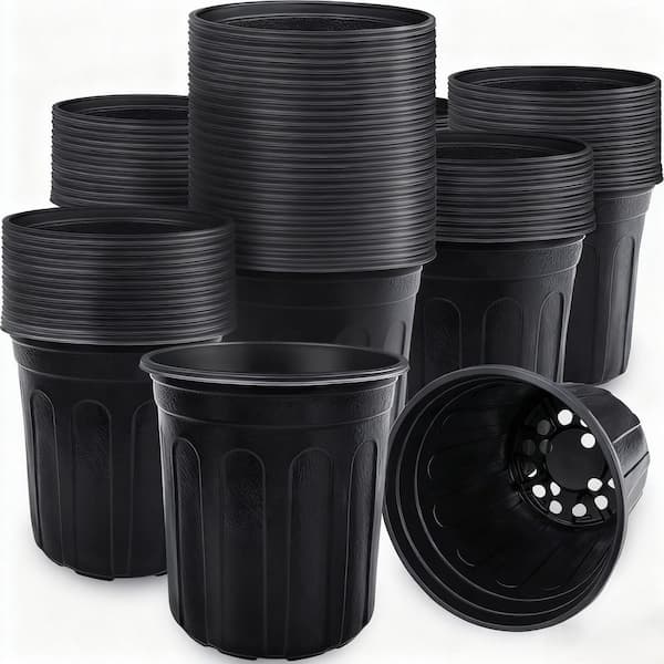 6.7 in. H 1 gal. Flexible Plastic Plant Nursery Pots with Holes for Garden Succulents Transplanting, Black (60-pack)