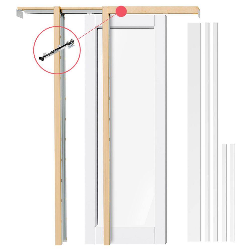 32 in. x 80 in. 1 Lite Clear Glass White Composite Pocket Door Slab with Door Frame Kit, Soft Close, Jamb and Header price history on PriceWatchPro