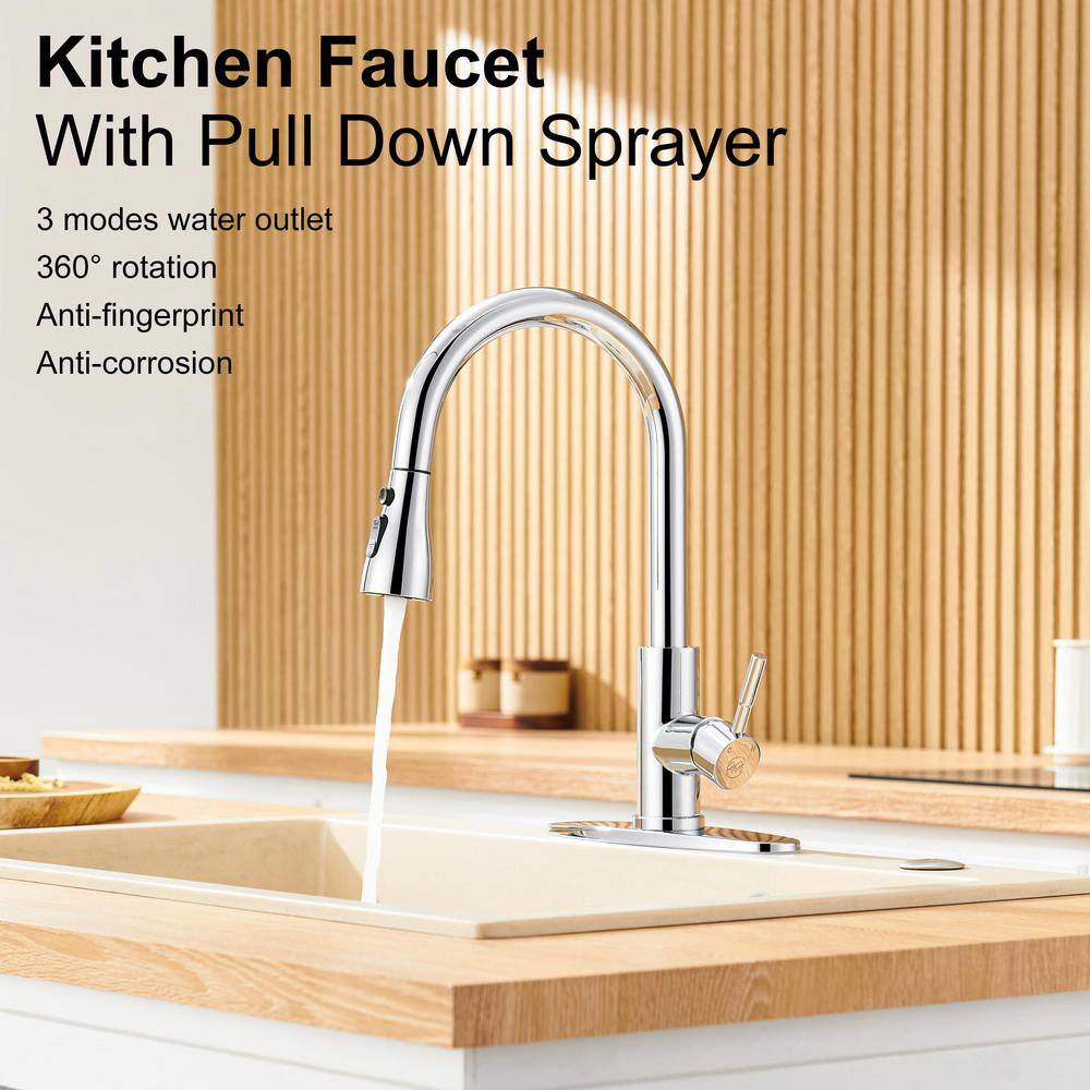 Chrome Stainless Steel Single Handle Pull Down Kitchen Faucet
