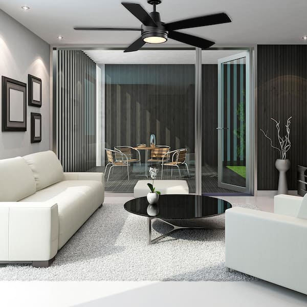 Hampton Bay Fanelee 54 in. White Color Changing LED Matte Black Smart Ceiling Fan with Light Kit and Remote Powered by Hubspace