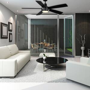 Fanelee 54 in. White Color Changing LED Matte Black Smart Ceiling Fan with Light Kit and Remote Powered by Hubspace