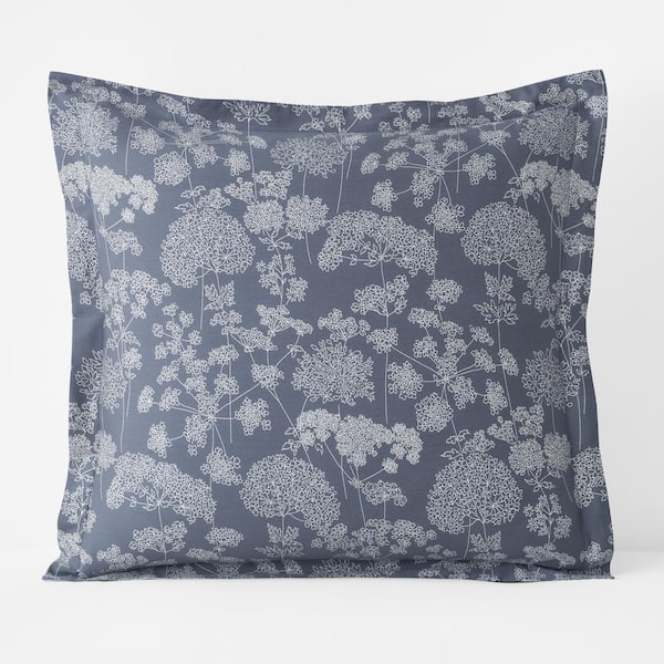 The Company Store Legends Hotel Hana Cotton and TENCEL Lyocell Ivory/Slate Blue Sateen Euro Sham