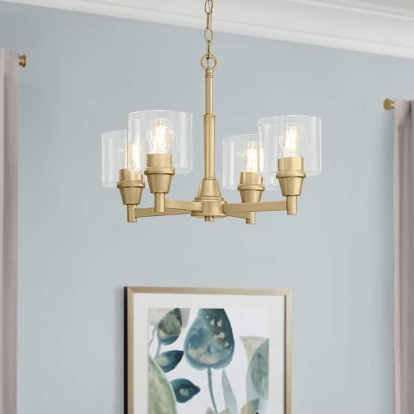 Hampton Bay Oron 4-Light Gold Reversible Chandelier with Clear Glass Shades, Dining Room Chandelier