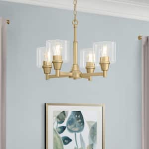 Oron 4-Light Gold Reversible Chandelier with Clear Glass Shades, Dining Room Chandelier