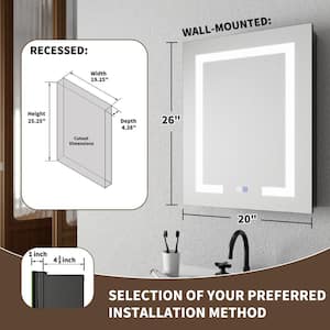 Velux 20 in. W x 26 in. H Rectangular Aluminum Recessed/Surface Mount Right Dimmable Medicine Cabinet with Mirror LED