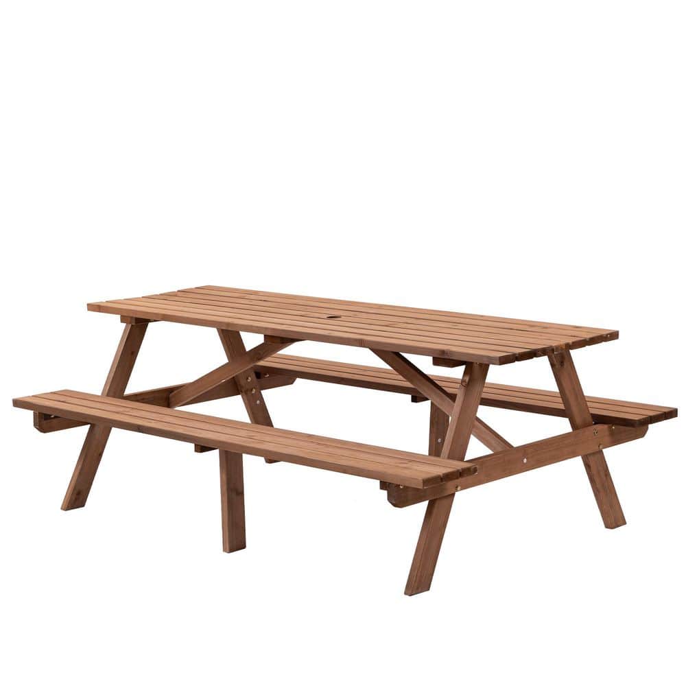 75 in. Brown Rectangle Solid Wood Picnic Table Seats 8-People with Umbrella Hole price history on PriceWatchPro