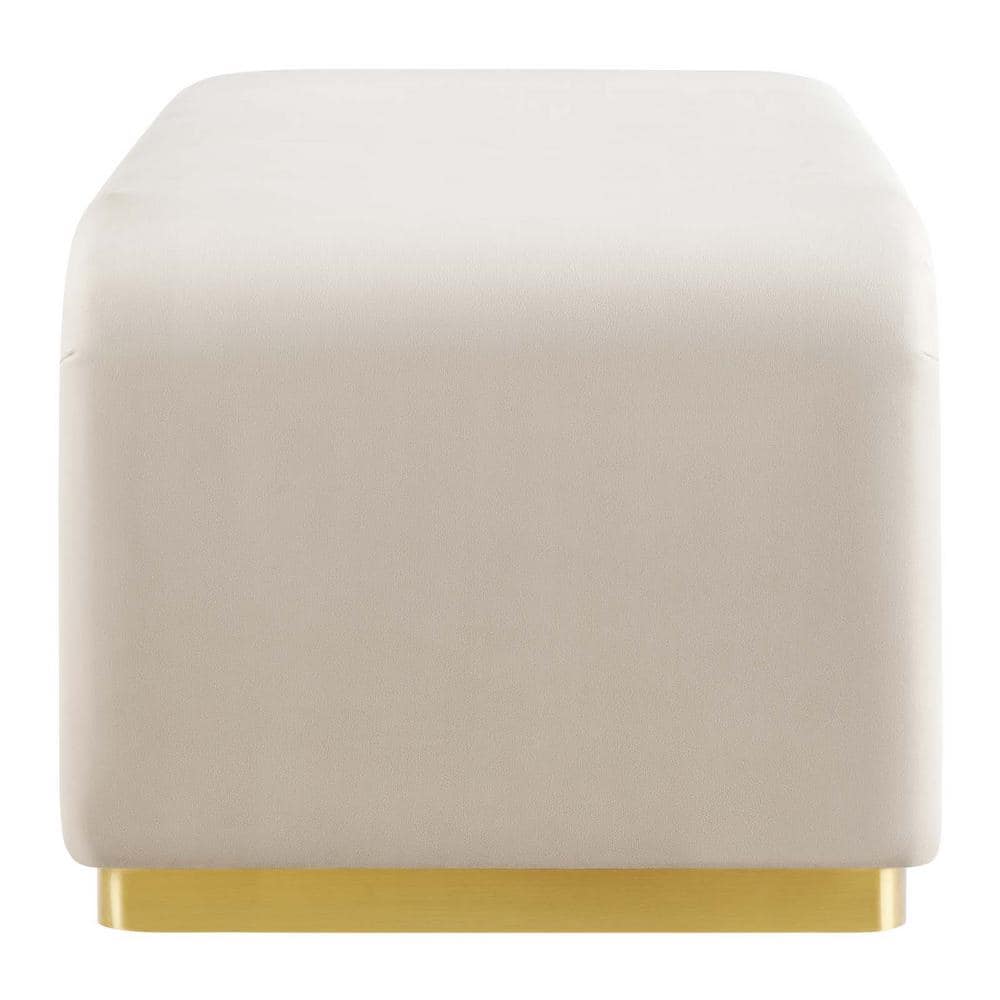 Almond Velvet Waterfall Ottoman with Brass Base