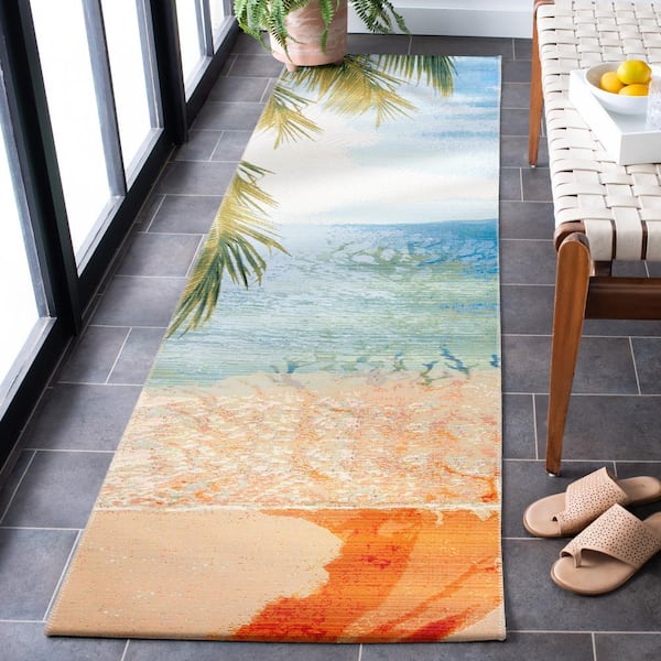 Barbados Gold/Blue 3 ft. x 10 ft. Runner Nautical Novelty Indoor/Outdoor Area Rug