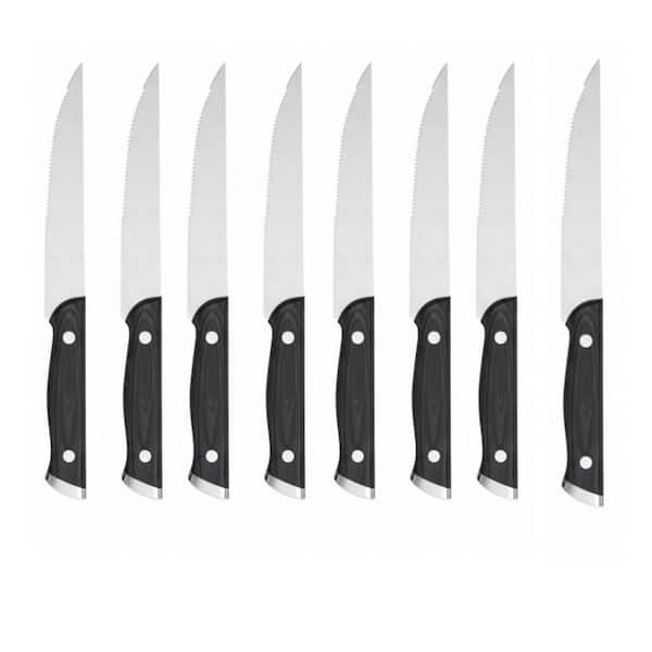 4.5 in. Japanese High Carbon Stainless Steel Full Tang Serrated Edge Steak Knife with Pakkawood Handle Set of 8