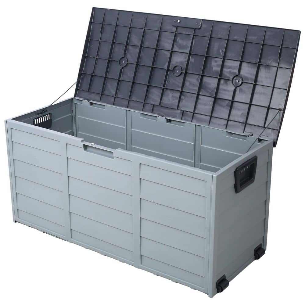 75 Gal. Gray Resin Deck Box Pool Storage Box for Patio Furniture Outdoor Cu