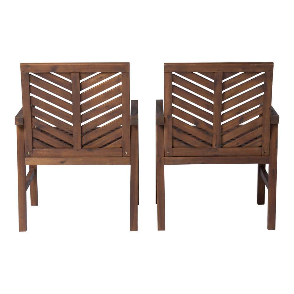 Set of 2 Brown Chevron Slatted Acacia Wood Patio Chairs