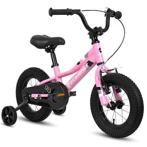 Pink Kids' Bike 14 in. Wheels, 1-Speed Boys Girls Child Bicycles For 3-5-Years with Removable Training Wheels Baby Toys