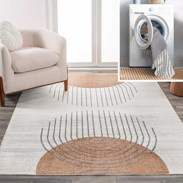 Kallax Geometric Modern Low-Pile Machine-Washable Cream/Terra 8 ft. x 10 ft. Area Rug